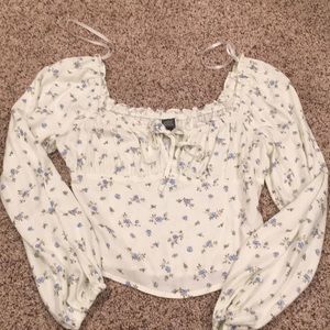 White floral cropped long sleeve